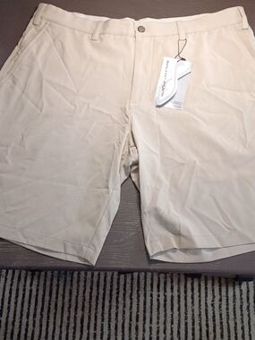 Men's NEW 38" Flat-Front Performance Shorts in Beige